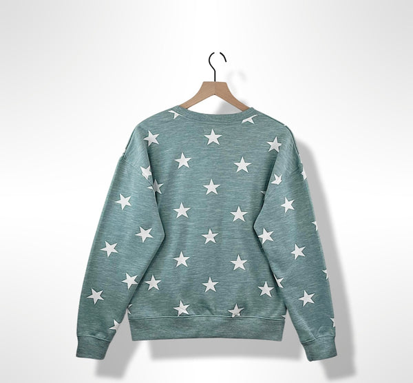 Soft Brushed Fleece Star Print Pullover Sweatshirt