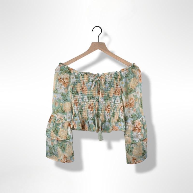 Floral Vintage Top Smocked Off The Shoulder