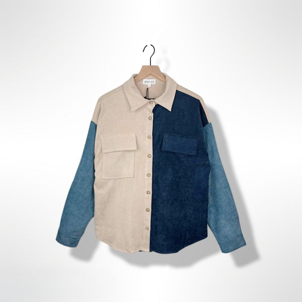 Soft Corduroy Color Block Shacket Availability