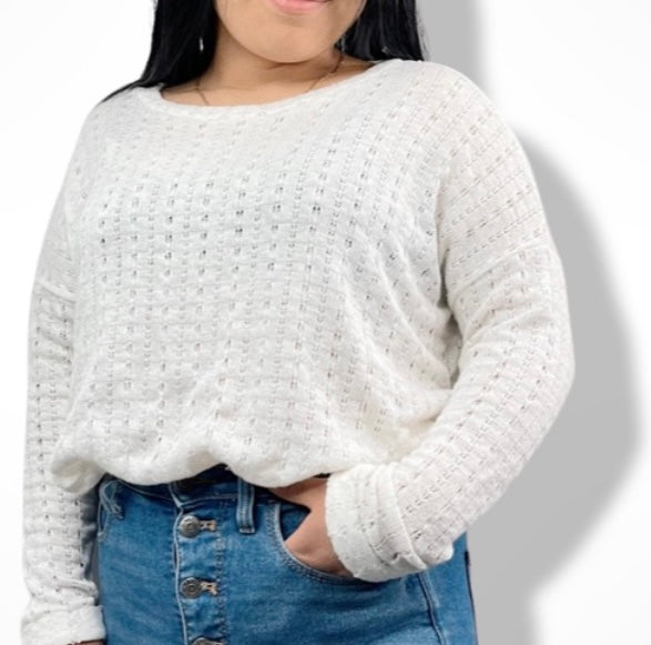 Ivory Round Neck Knit top Long Sleeve