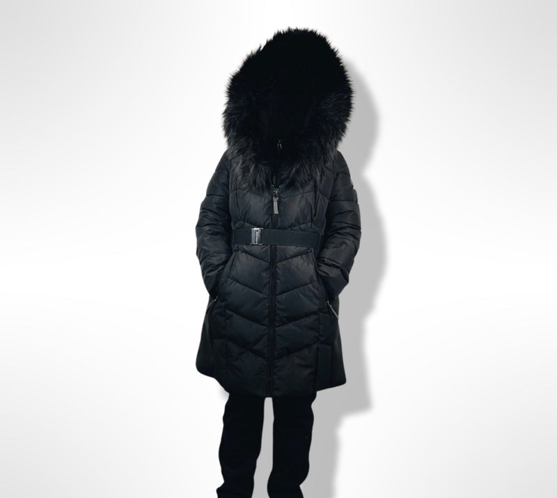 Calvin Klein Faux Fur-trim Belted Parka Coat Black