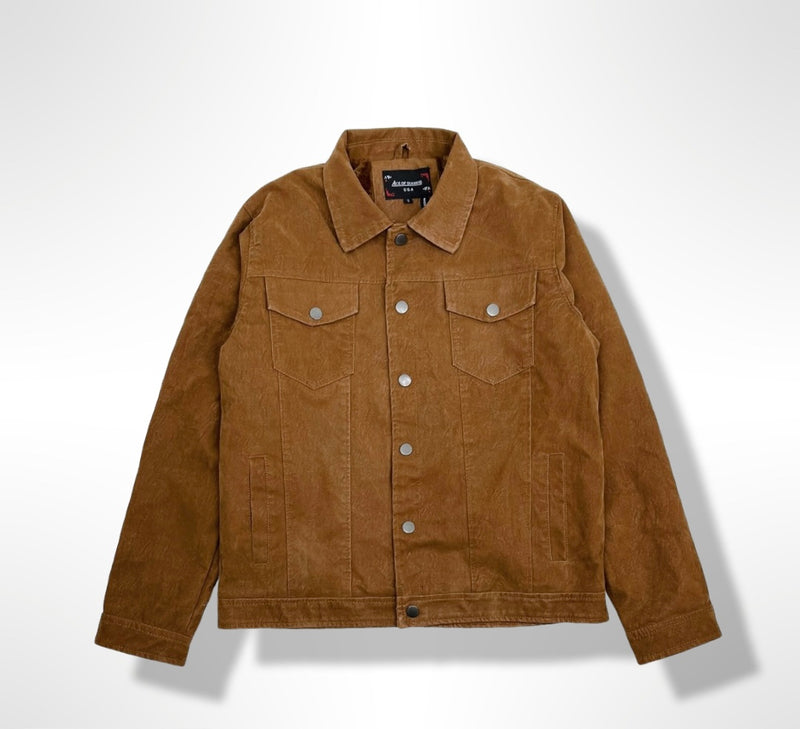 Men's Camel Ace Of Diamond Suede Trucker Jacket