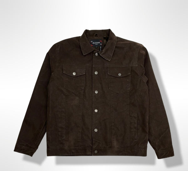 Men's Chocolate Ace Of Diamond Suede Trucker Jacket