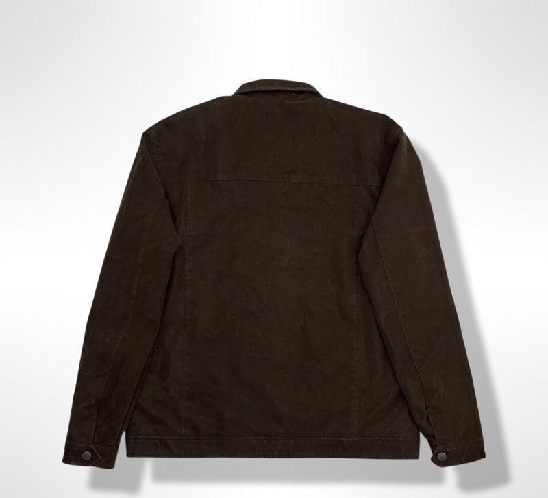 Men's Chocolate Ace Of Diamond Suede Trucker Jacket