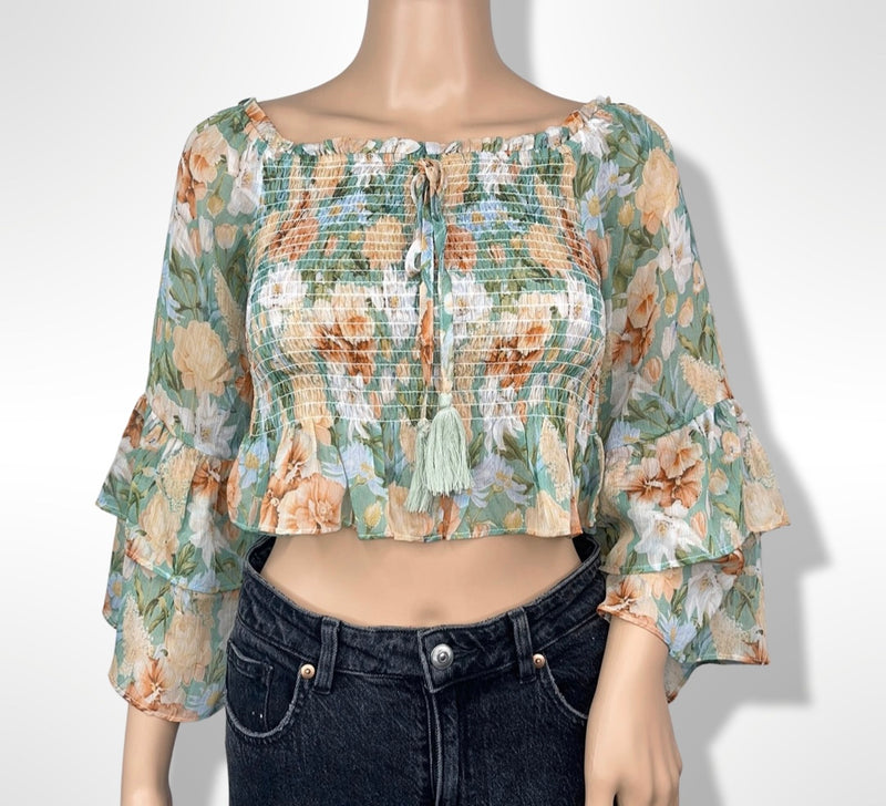 Floral Vintage Top Smocked Off The Shoulder