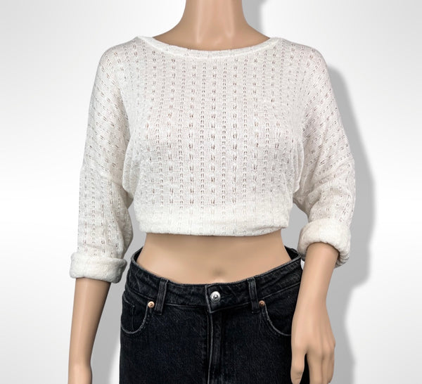 Ivory Round Neck Knit top Long Sleeve