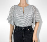 PIN STRIPED PLUTTER SLV BLOUSE