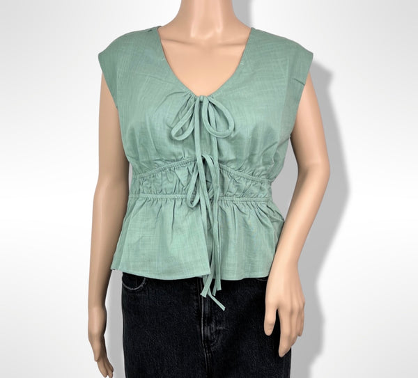 FRONT TIE ELASTIC WAIST TOP