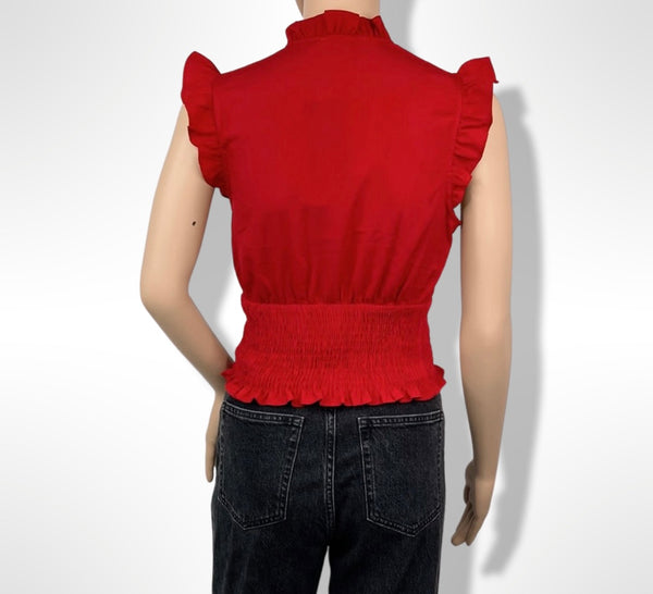 CHIRED RUFFLE SLV SMOVKED WAIST NECK TIE