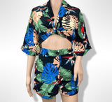 TROPICAL CROP CARDIGAN AND SHORT TWO PIECE SET